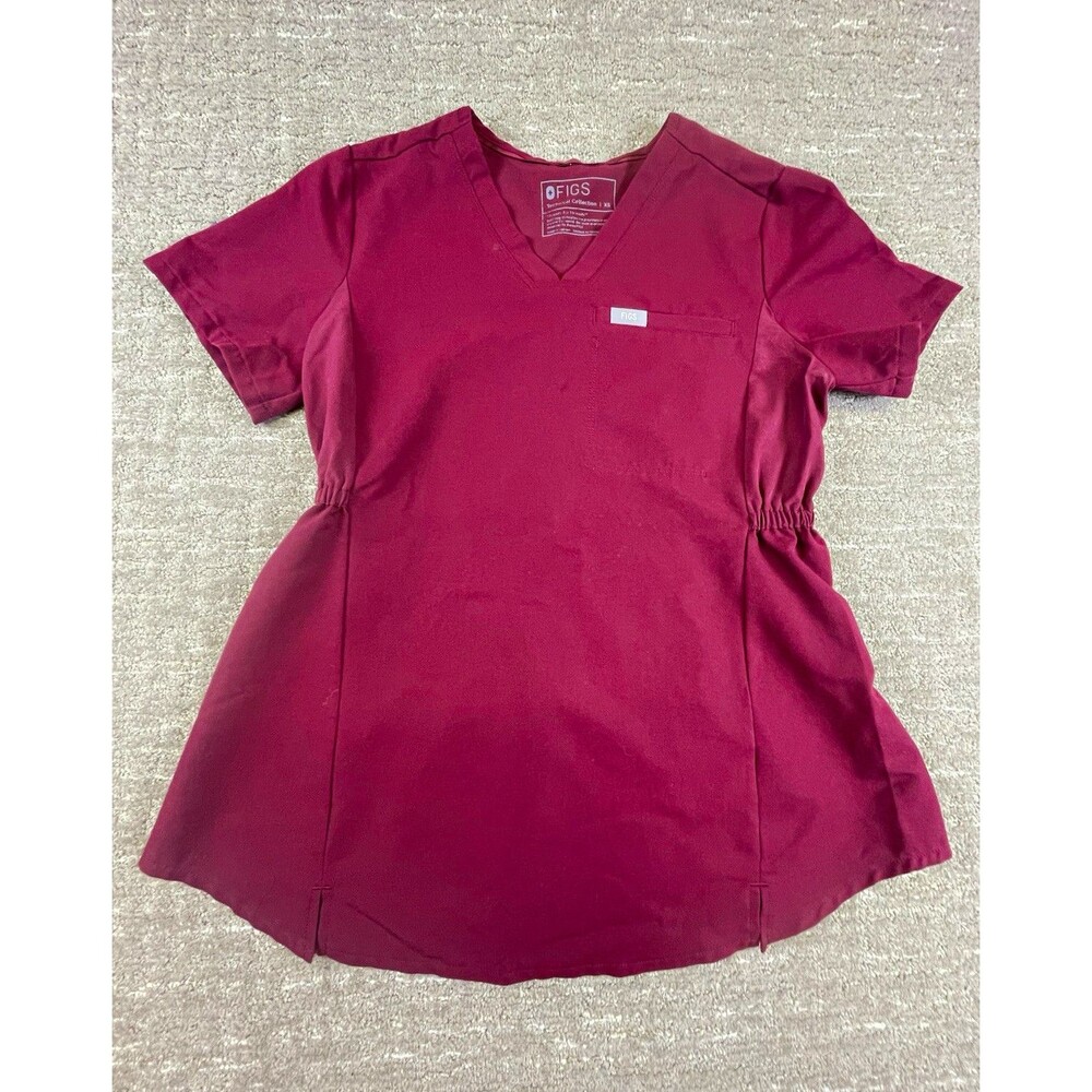 FIGS Women’s XS Burgundy Solid V-Neck Short Sleeve Scrub Top